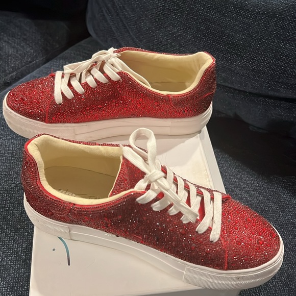 Betsey Johnson Red Sparkle Sidney Sneakers - Picture 4 of 6